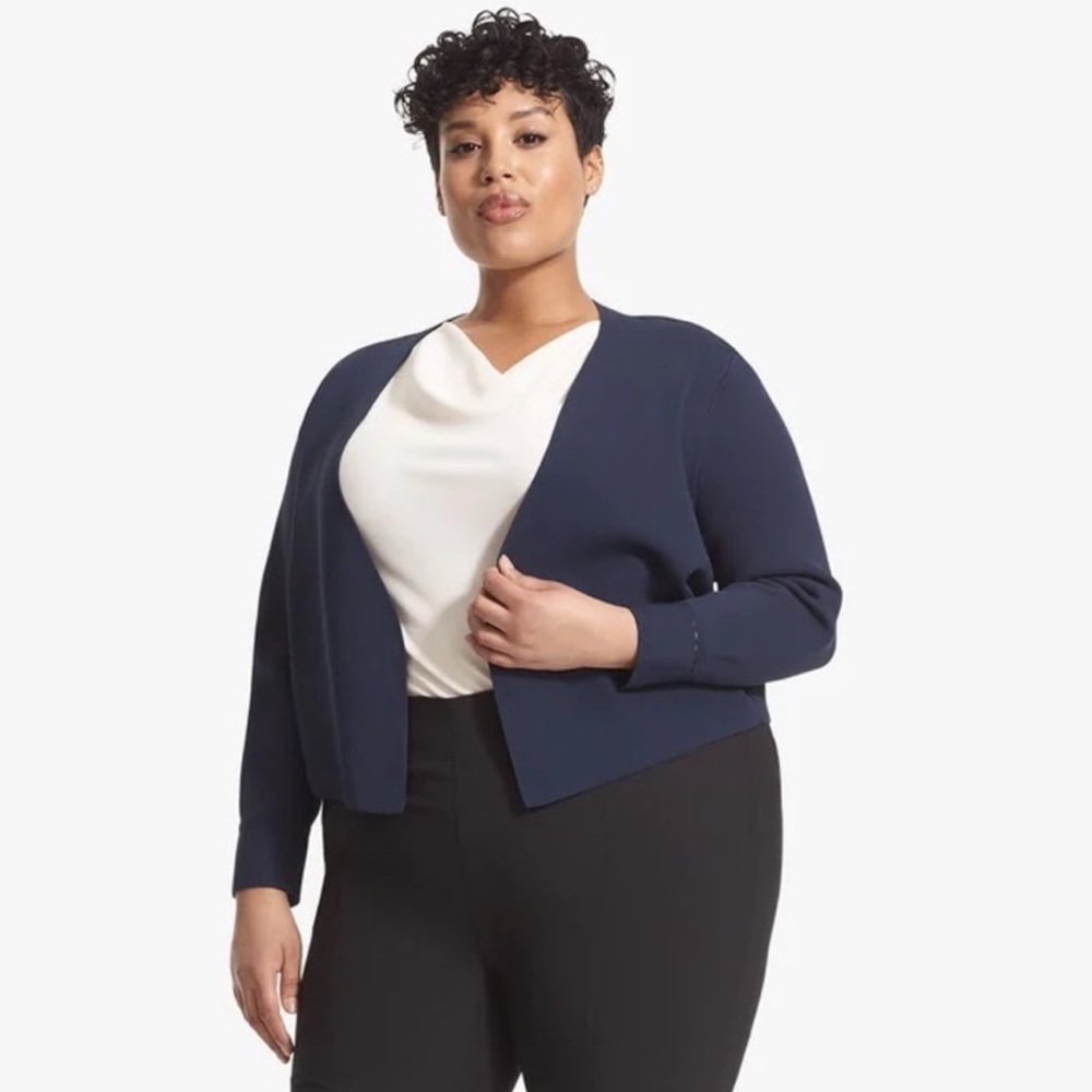 MM LaFleur Sant Ambroeus Jardigan Cardigan Blue Open Front Blazer +1 2XL